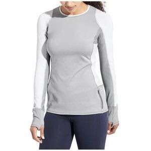 Athleta Gray & White Long Sleeve Heat Zone Running Top Women's Size XS